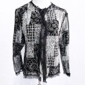 Chico’s Artsy Burnout Patchwork Silk Lace Jacket – Women’s Size 2 (M / 8)